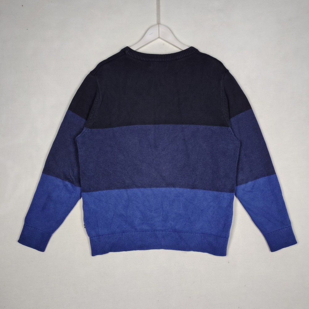 Nautica Mens Blue Colorblock Cotton Crewneck Sweater Size M Embroidered Logo
